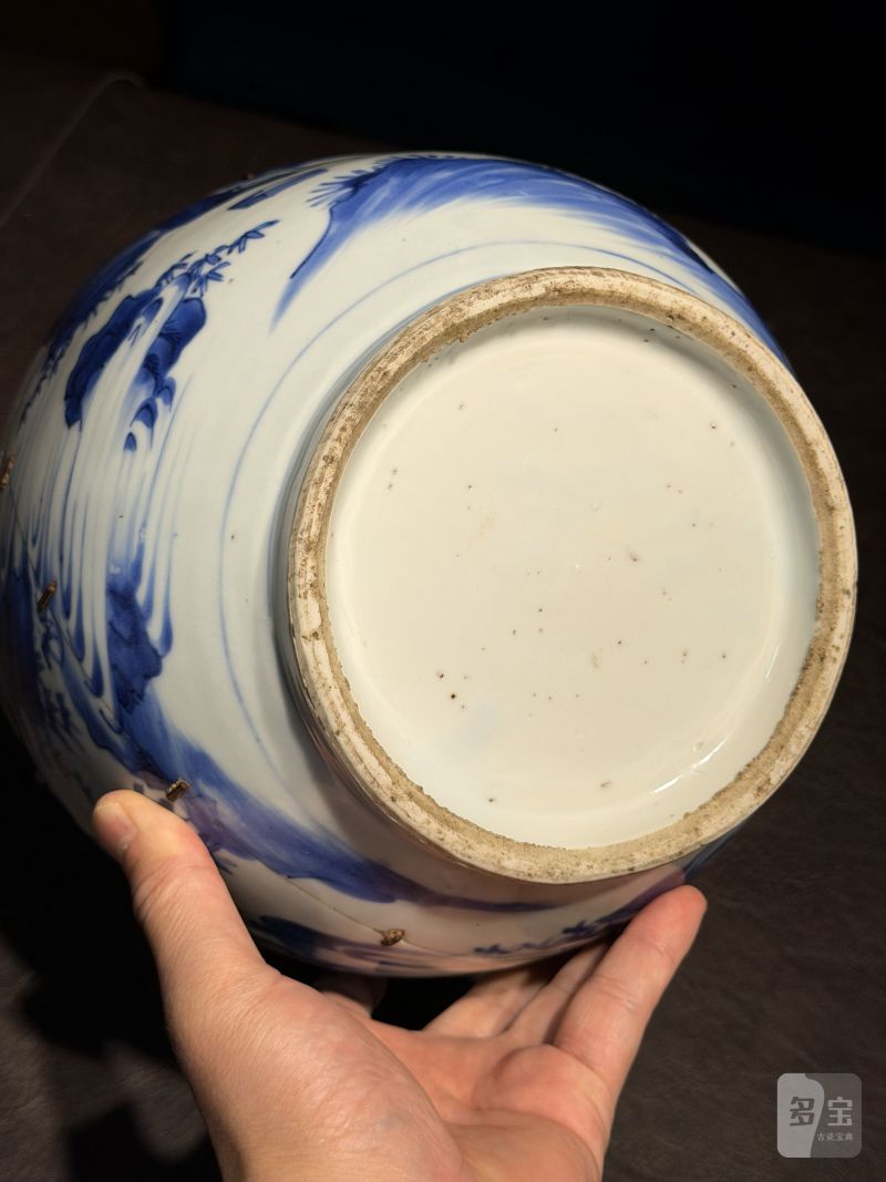 明崇祯 青花高士图莲子罐 - 图16
